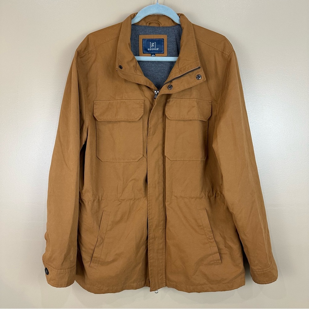 George Tan Brown Utility Field Chore Jacket Large Casual Neutral Barn Canvas